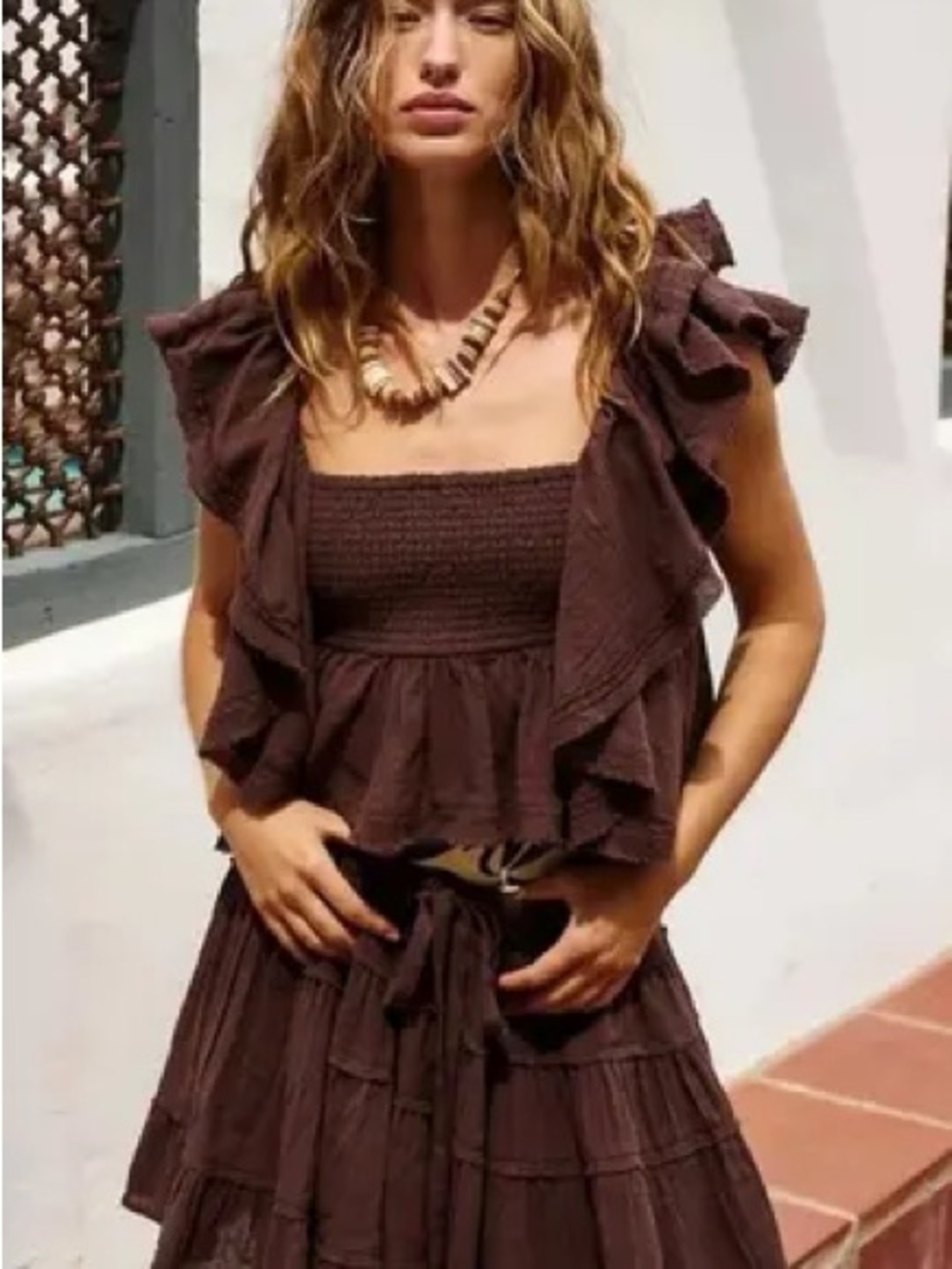 Free People Make Waves Reversible Cropped Top Brown Cotton Size XL